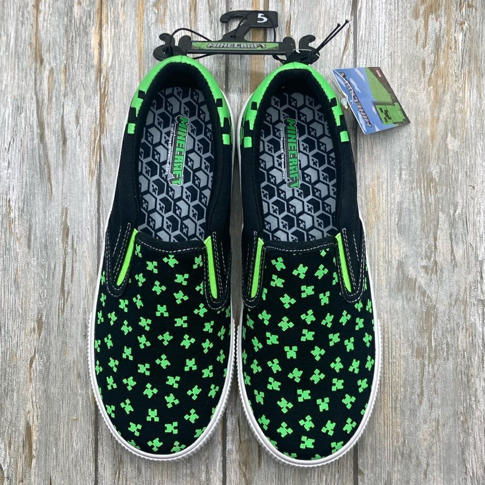 Big Boys Minecraft Gaming Canvas Slip-on Sneakers Shoes Size 5